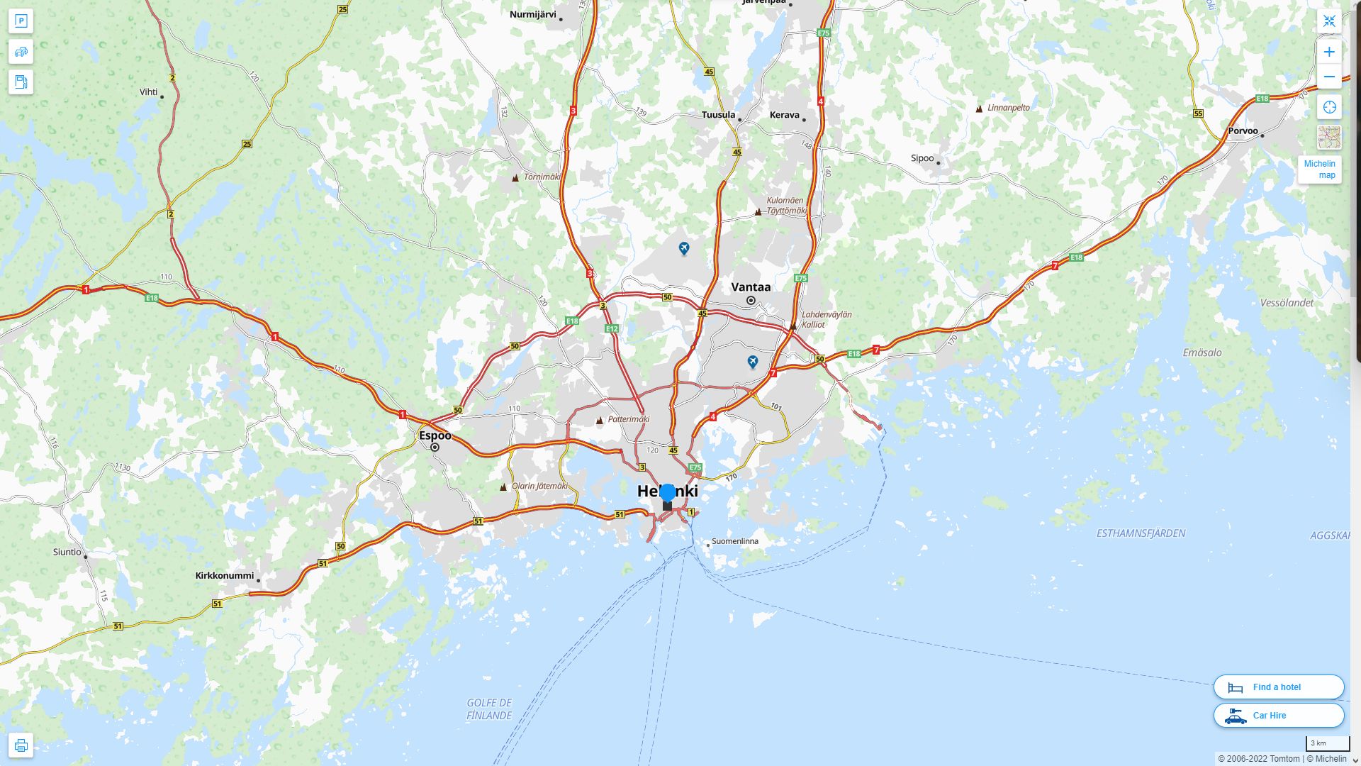 Helsinki Finlande Autoroute et carte routiere